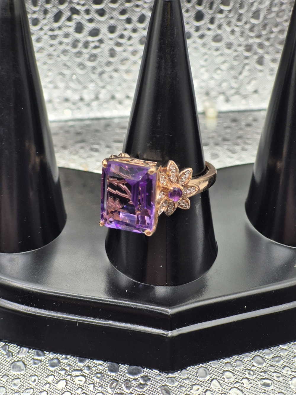 AAA,Rosa De France Amethyst, Multi Gemstone Floral Ring.